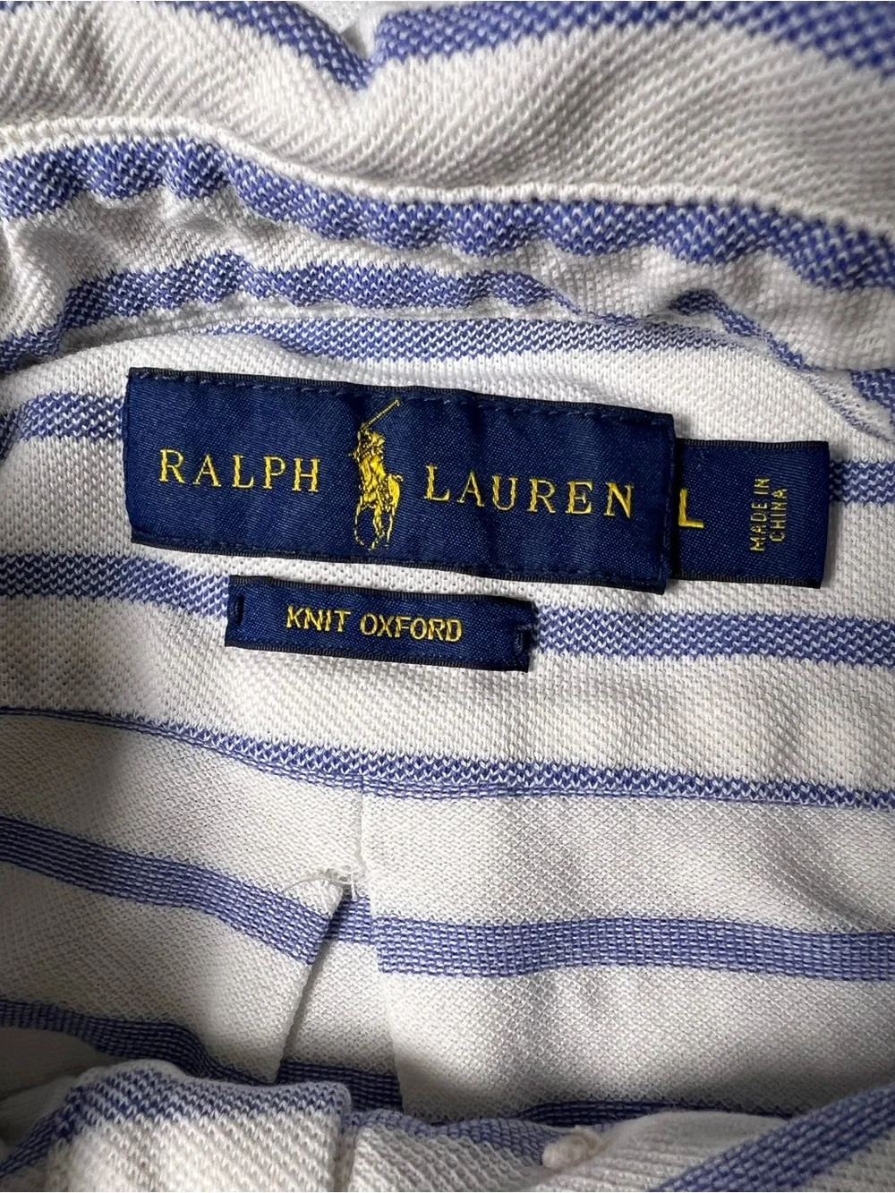 Ralph Lauren blue and white striped polo shirt